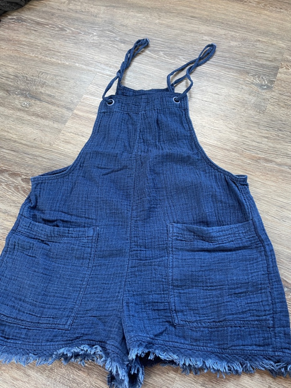 aerie Navy Cotton Gauze Short Overalls Romper